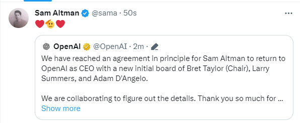 OpenAI内斗风波或迎结局：Sam Altman将回归OpenAI担任CEO